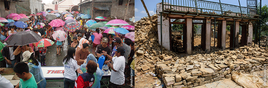 (좌) 필리핀 태풍 긴급구호 당시 사진 / (우) 네팔 대지진 당시 사진