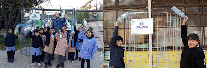 재활용 경연대회에 참여 중인 아이들