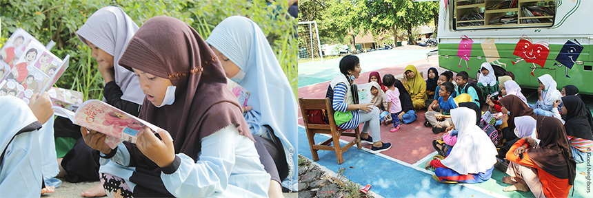 LAMPU car를 이용하고 있는 인도네시아 아이들