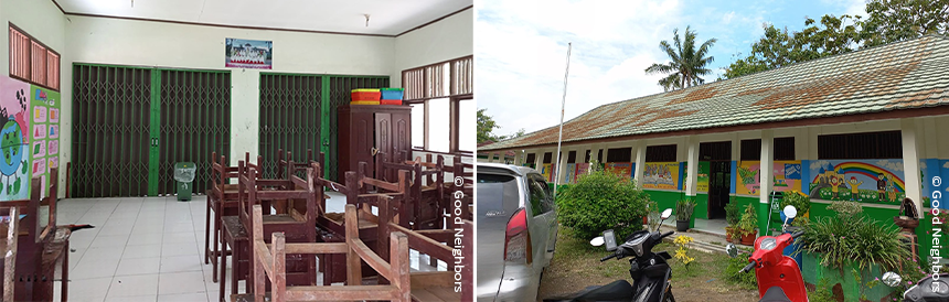 코로나 19로 인한 장기휴교로 방치된 수카라피 초등학교

