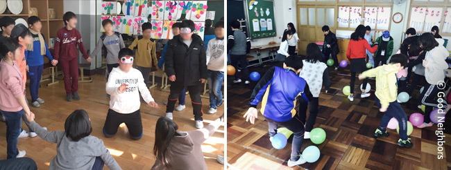 희망나눔학교에서 친구들과 놀이활동에 참여하고 있는 아이들 이미지