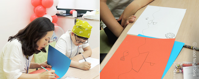 전남중부지부 국내사업장 방문에서 서로의 마음을 그려보는 활동중인 회원님 이미지