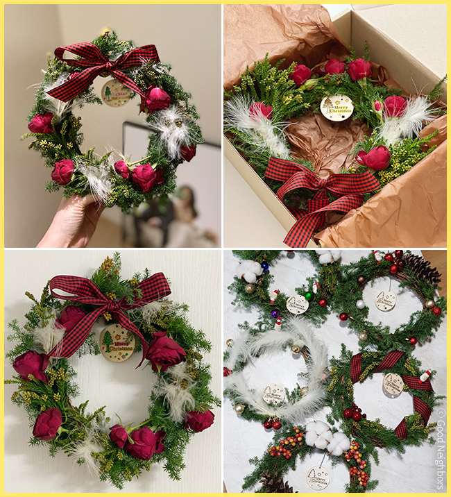 다 만들어진 크리스마스 리스 사진 4장