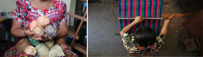 직물을 짜는 조합원의 모습