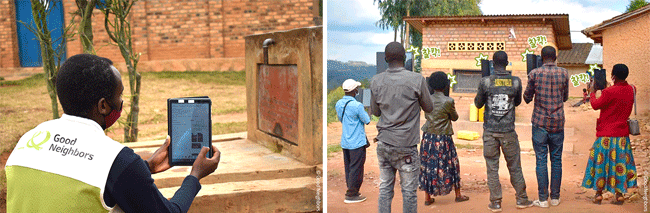 (좌) 식수시설지도화 중인 굿네이버스 르완다 직원의 모습 (우) 식수시설지도화 중인 굿네이버스 르완다 식수위원회의 모습