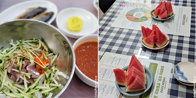 물회와 수박 사진