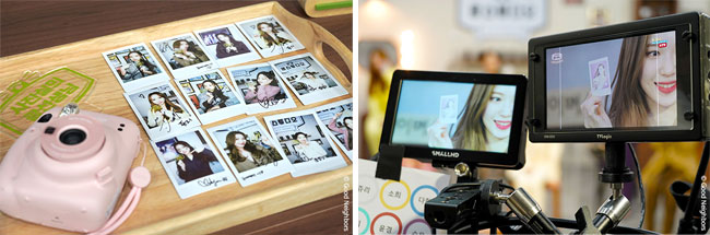 로켓펀치 멤버들의 폴라로이드 사진과 폴라로이드 사진을 들고 있는 로켓펀치 멤버