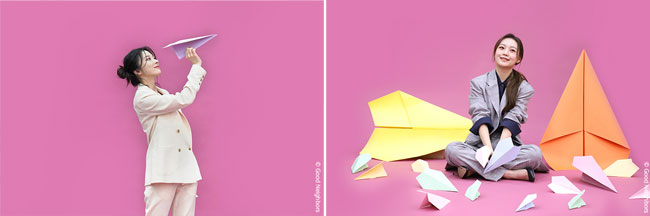 비행기 오브제를 활용해 자선 화보 촬영에 임하는 멤버들