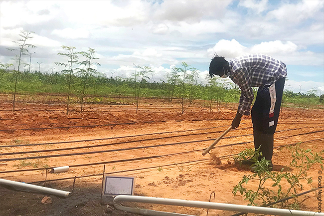 데르가 자신의 농장에서 일하는 모습
