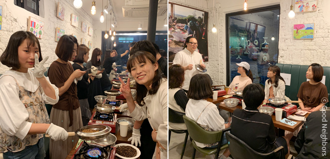 인천서부지부에서 커피콩 로스팅 및 공정무역 커피에 대해 배우고 있는 회원님들 이미지