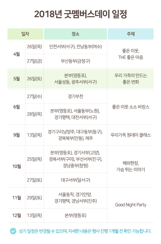 2018년 굿멤버스데이 일정