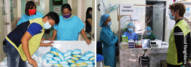 지역 병원에 위생용품을 전달하는 모습 (필리핀)